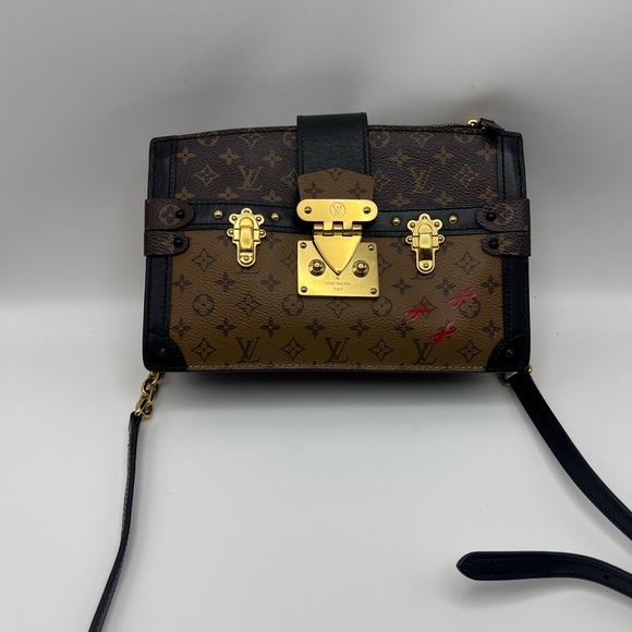 LV Brown and Black Monogram Clutch with Gold Accents - Picture 2 of 13
